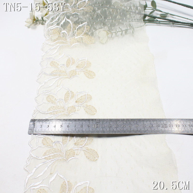 FREEDOMBEAUTY | [1Pack] Light luxury beige lace mesh gold leaf flower embroidery lace, clothing underwear dress lace accessories