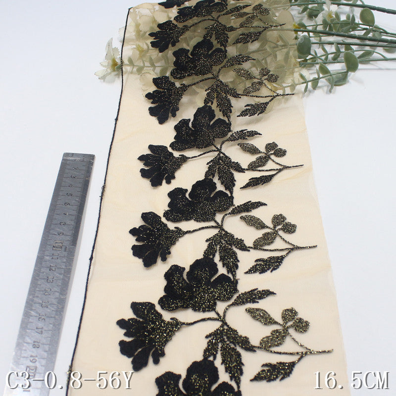 FREEDOMBEAUTY | [1Pack] Three-color centered gold thread exquisite flower mesh embroidery lace 22.5cm clothing accessories home textile accessories