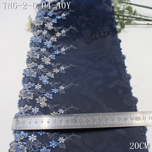 FREEDOMBEAUTY | Dark blue unilateral color matching flower pattern chiffon cloth embroidery lace 20.5cm clothing accessories