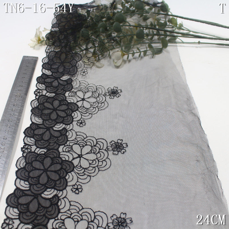 FREEDOMBEAUTY | [1Pack] Black mesh embroidery lace exquisite ethnic style stacked flowers 24cm clothing home textile lace accessories