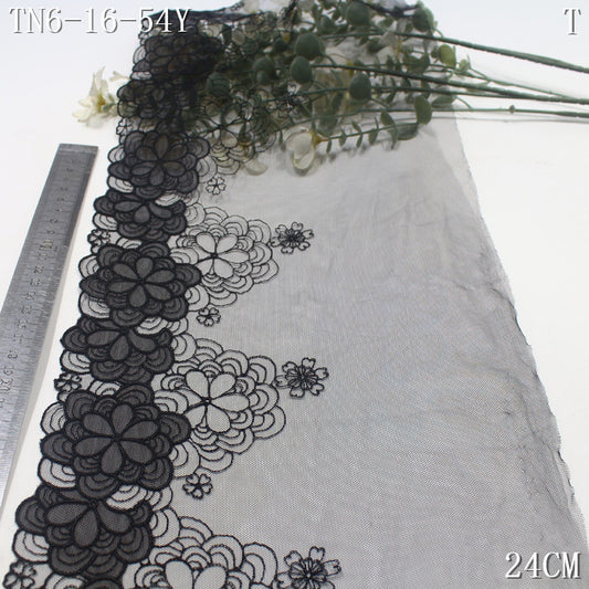 FREEDOMBEAUTY | [1Pack] Black mesh embroidery lace exquisite ethnic style stacked flowers 24cm clothing home textile lace accessories