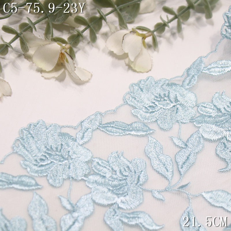 【1Pack】-Freedombeauty | Fresh green and white mesh full polyester flower embroidery lace 21.5cm clothing accessories DIY accessories