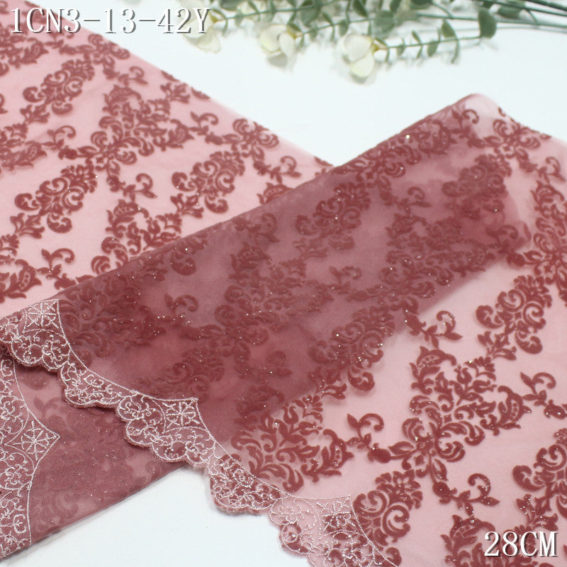 FREEDOMBEAUTY | [1Pack] Multi-color chiffon mesh full-width flocking pattern embroidery lace 28cm clothing accessories home textile lace accessories