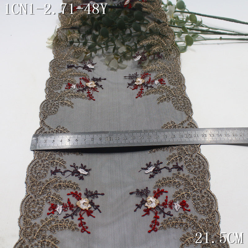 FREEDOMBEAUTY | European retro two-color mesh embroidery lace bilateral plant grass flower 21.5cm clothing accessories