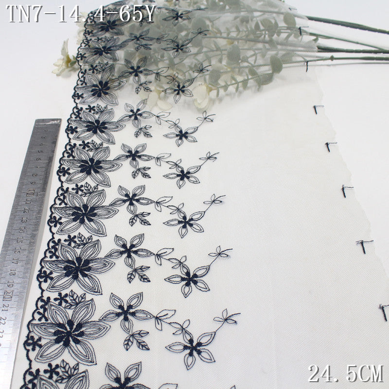 【1Pack】-Freedombeauty | Fresh and elegant white mesh yarn small flower leaf pattern embroidery lace 24.5cm clothing accessories