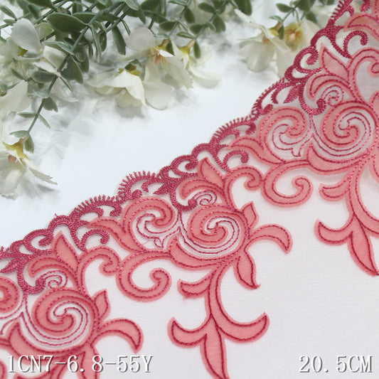 FREEDOMBEAUTY | [1Pack] Vintage Coral Red Roll Grass Pattern Mesh Embroidery Lace, Clothing Home Textiles Lace Accessories