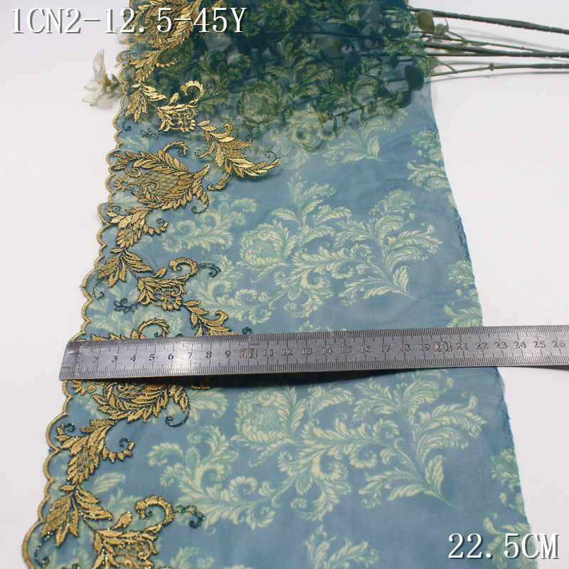 FREEDOMBEAUTY | [1Pack] Elegant three-color printing mesh unilateral exquisite gold thread pattern embroidery 23cm clothing accessories
