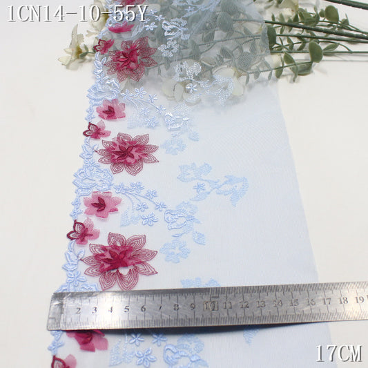 【1Pack】-Freedombeauty | Light blue mesh fresh and beautiful three-dimensional flower embroidery lace 17cm fashion skirt decoration handmade accessories