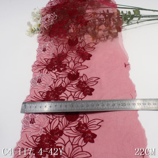 【1pack】-freedombeauty|Two-tone Single-sided Vintage Floral Mesh Embroidery Trim Clothing Home Textile 22cm Lace Trim DIY Accessories