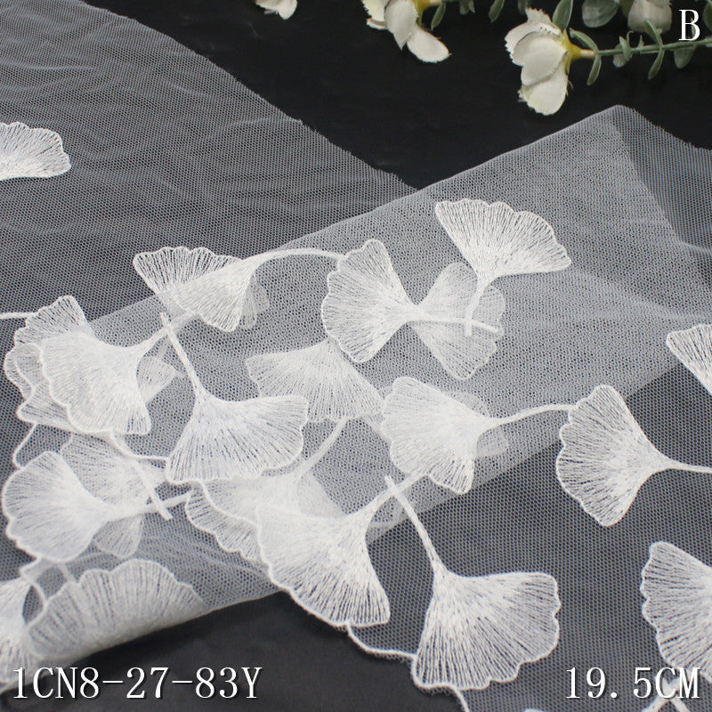 【1pack】-freedombeauty|Multicolor Single-Sided Half-Width Ancient Style Ginkgo Leaf Lightweight Mesh Embroidery Traditional Hanfu Lace Trim Accessories