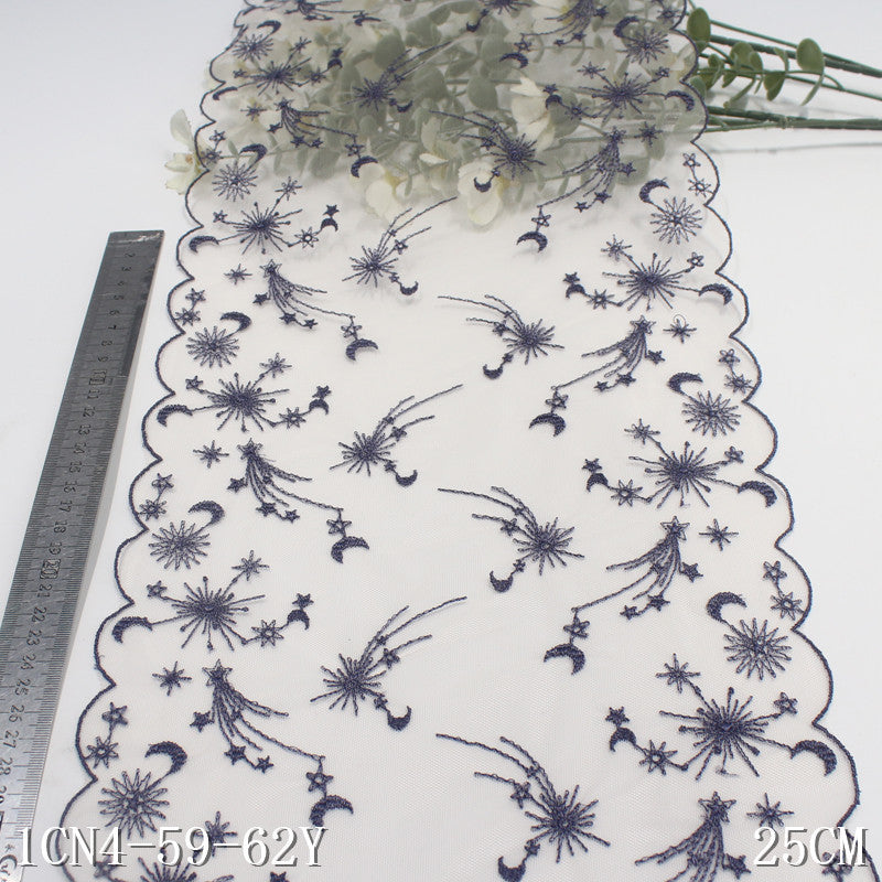 【1pack】-freedombeauty|Pink Mesh Double Wave Sun Moon Star Embroidery Trim Curtain Sofa Cushion 25cm Lace Trim Accessories