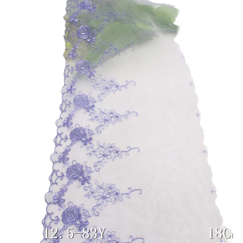 【1pack】-freedombeauty|Purple Single-Sided Fresh Embroidery Pattern Mesh Lace Trim DIY Lingerie Curtain Lace Trim Accessories