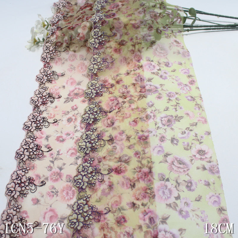 【1pack】-freedombeauty|Printed Mesh Single Edge Texture Small Flower Embroidery Trim 18cm Curtain Sofa Cushion Lace Trim Accessories