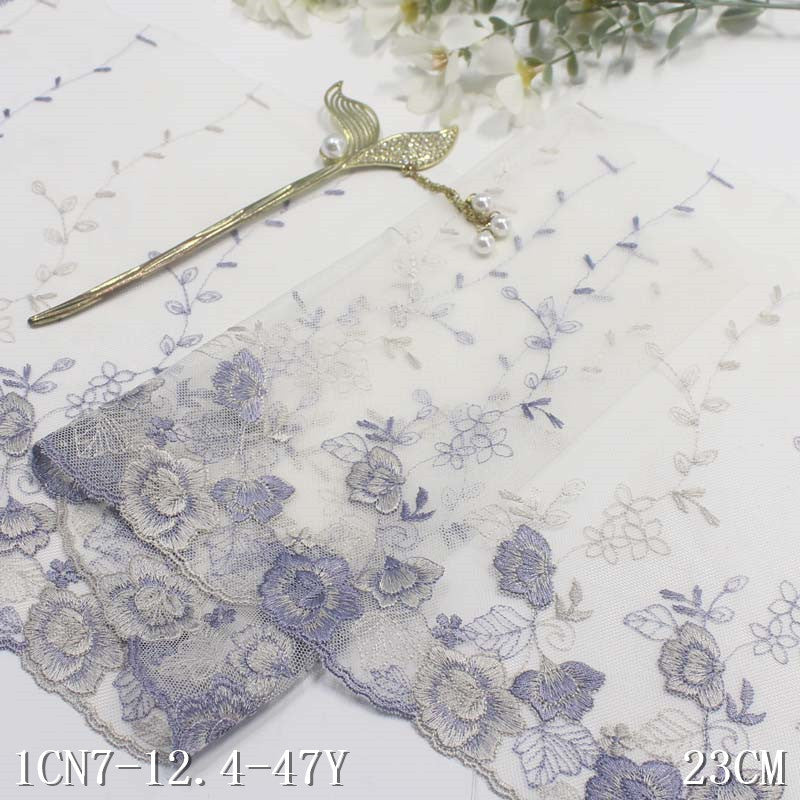 【1pack】-freedombeauty|White Mesh Vintage Single-Sided Flower Embroidery Lace DIY Lingerie Clothing Curtain Lace Trim Accessories