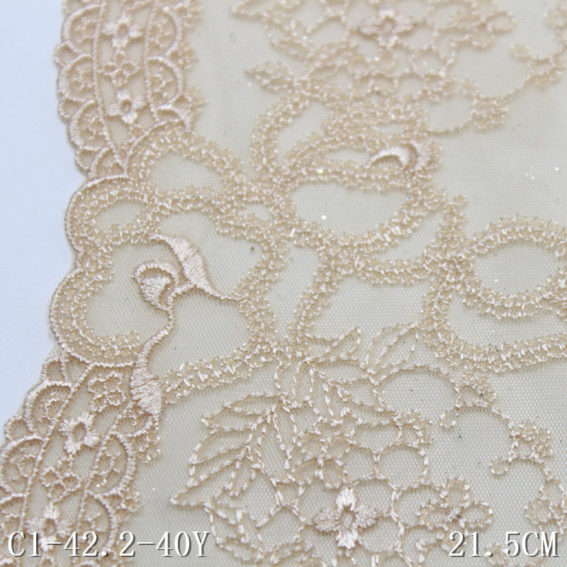 【1pack】-freedombeauty|Vintage Skin Tone Ribbon Flower Glitter Mesh Embroidery 21cm Clothing Home Textile Lace Trim DIY