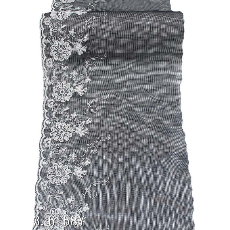 【1pack】-freedombeauty|Black Embroidered Lace White Flower Single Wave Hexagonal Mesh Base Cheongsam Bra Accessories Mesh Lace