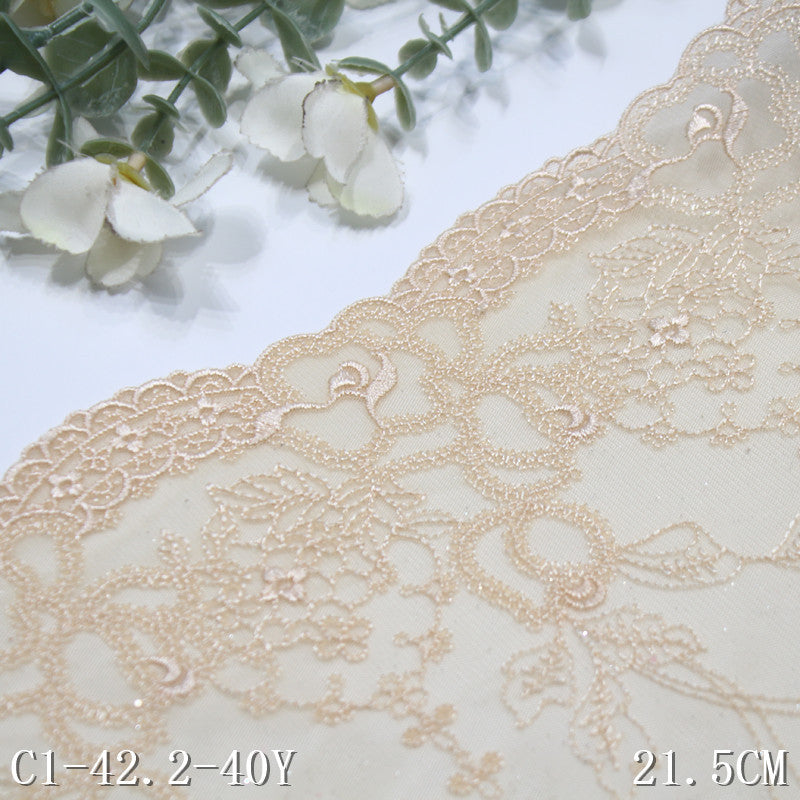 【1pack】-freedombeauty|Vintage Skin Tone Ribbon Flower Glitter Mesh Embroidery 21cm Clothing Home Textile Lace Trim DIY