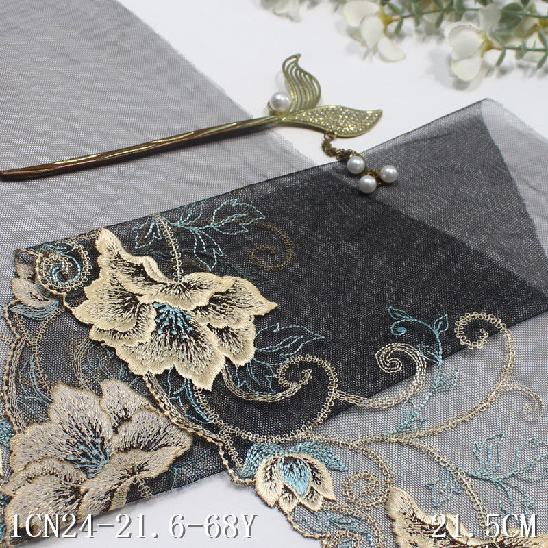【1pack】-Freedombeauty | Two-Color Mesh Single Side Gold Silk Vintage Flower Embroidery Lace Clothing Home Textile Lace Accessories DIY