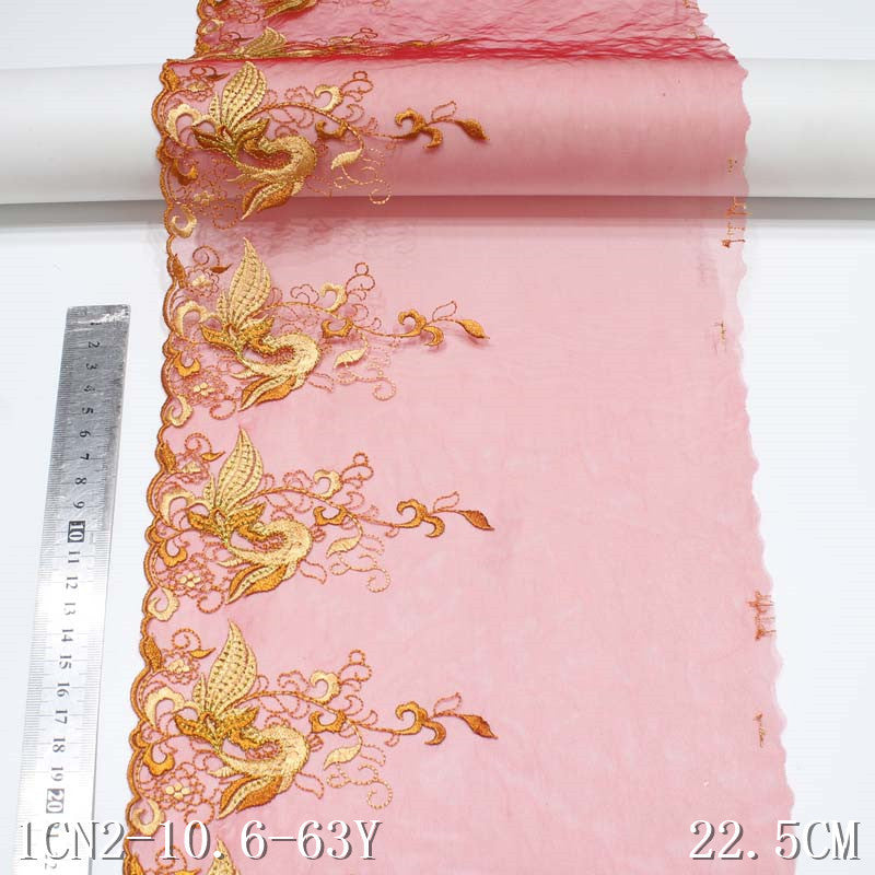 freedombeauty|Embroidered Lace Single Side Red 3D Gold Embroidered Hexagonal Net Base with Gold Thread Wedding Dress Cheongsam Clothing Accessories