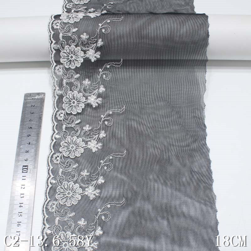 【1pack】-freedombeauty|Black Embroidered Lace White Flower Single Wave Hexagonal Mesh Base Cheongsam Bra Accessories Mesh Lace