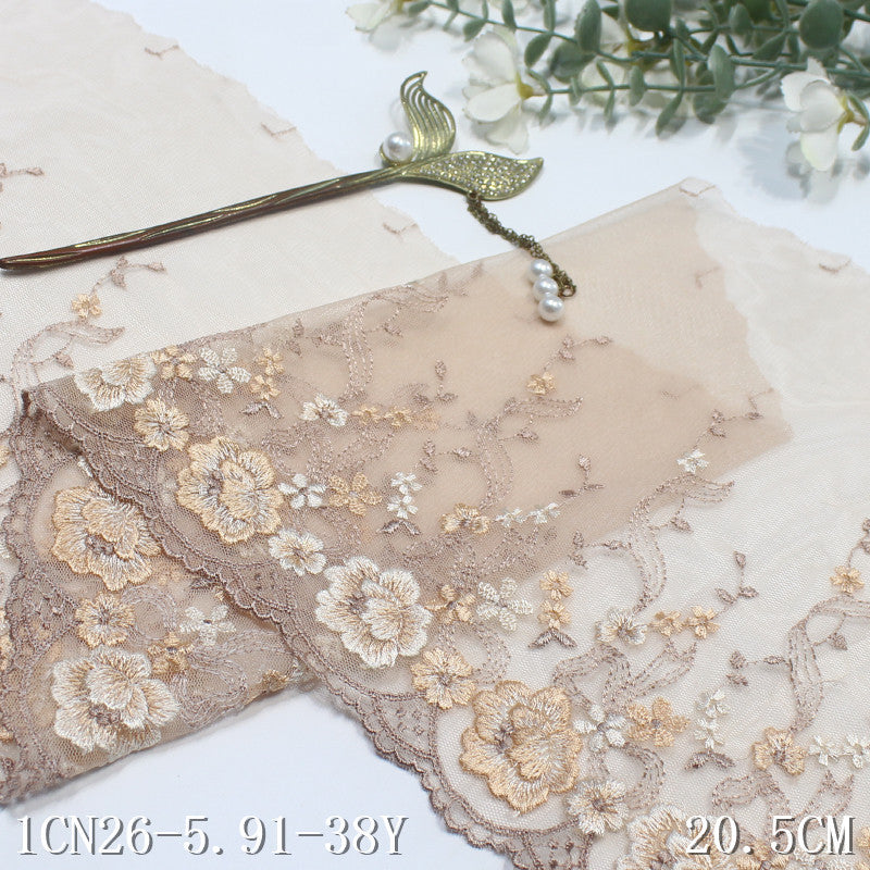 【1pack】-freedombeauty|Orange French Retro Single-Sided Flower Mesh Embroidery Lace Trim Clothing Home Textile Lace Trim DIY