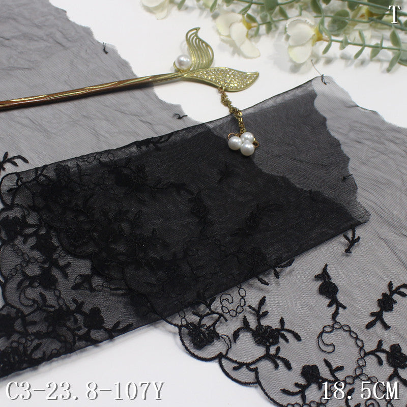 【1pack】-freedombeauty|Black Mesh Single Edge Vintage Small Flower Embroidery Lace 18cm Clothing Home Textile Lace Trim DIY
