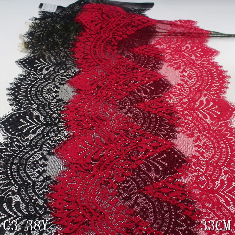 freedombeauty|Black and Red Double-Sided Large Wave Classical Flower Non-Elastic Eyelash 33cm Clothing Home Textile Lace Trim DIY