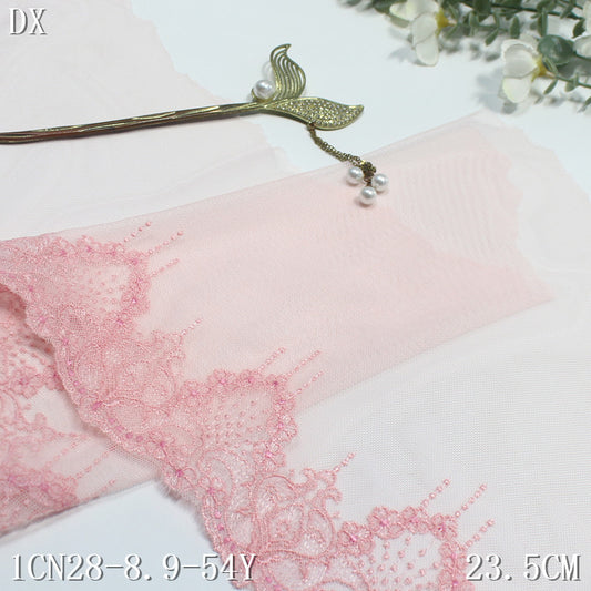【1pack】-freedombeauty|Pink Mesh Single-Sided French Pattern Embroidery Lace Trim 23cm Curtain Sofa Cushion Lace Trim Accessories