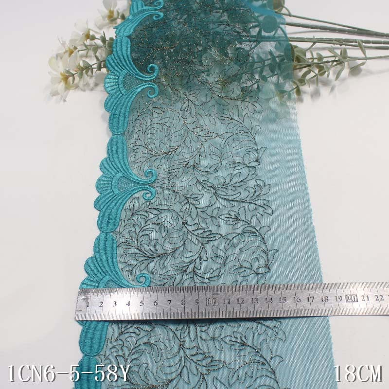 【1pack】-freedombeauty|Two-tone Mesh Ancient Style Single-sided Gold and Silver Thread Leaf Embroidery Lace Trim for Clothing and Curtain Accessories
