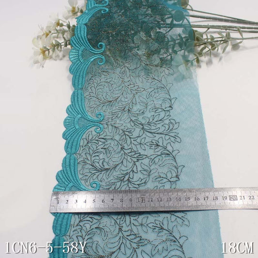 【1pack】-freedombeauty|Two-tone Mesh Ancient Style Single-sided Gold and Silver Thread Leaf Embroidery Lace Trim for Clothing and Curtain Accessories