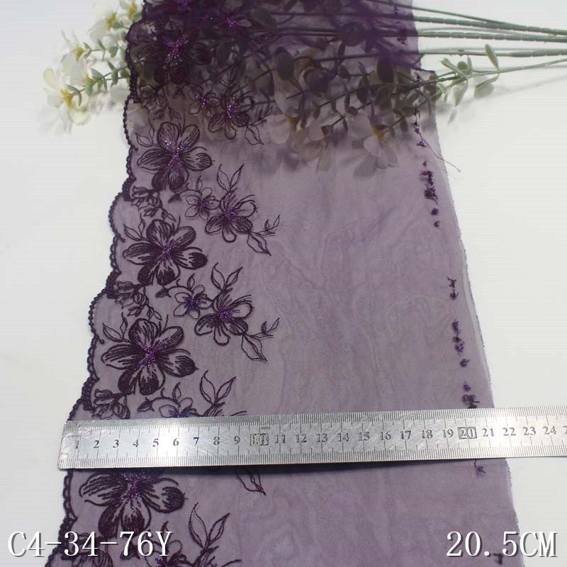 【1pack】-freedombeauty|Purple Mesh Simple Single-Sided Silver Thread Flower Embroidery Lace DIY Lingerie Clothing Lace Trim Accessories