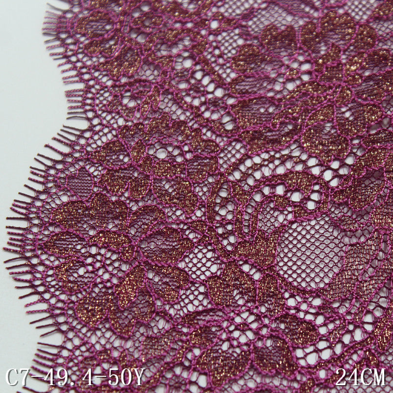 freedombeauty|Dark Purple Full Gold Foil Non-Elastic Eyelash Lace Trim Performance Costume Curtain 24cm Lace Trim Accessories