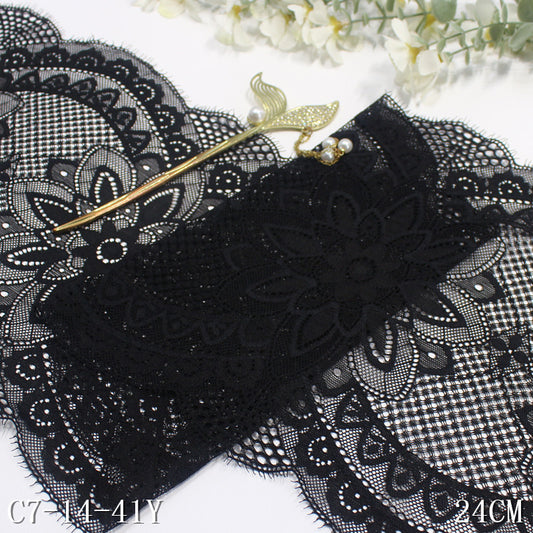 freedombeauty|Multicolor Double-Sided Wavy Vintage Elastic Eyelash Lace Trim Performance Costume Curtain 24cm Lace Trim Accessories