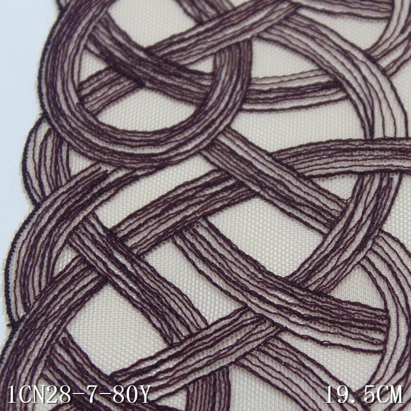 【1pack】-freedombeauty|Skin Tone Mesh Single Side Ancient Style Line Embroidery Lace Trim 26cm Curtain Sofa Cushion Lace Trim Accessories