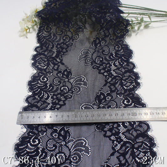 freedombeauty|Blue Soft Double-Sided Wavy Asymmetrical Elastic Eyelash Lace Trim for Lingerie and Curtain Lace Accessories