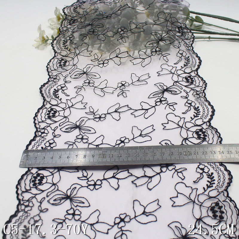 【1pack】-Freedombeauty | Blue Grenadine Bilateral French Flower Embroidery Lace 24cm Clothing Home Textile Lace Accessories DIY