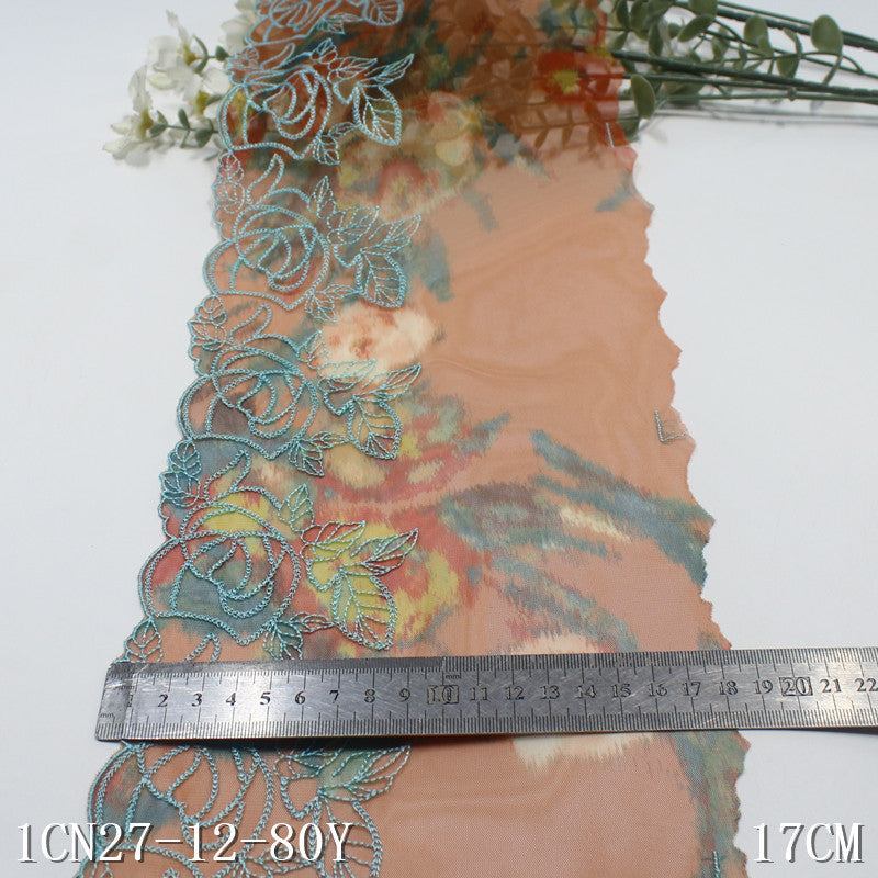 【1pack】-freedombeauty|Printed Mesh Single Edge Vintage Flower Embroidery Trim 18cm Curtain Sofa Cushion Lace Trim Accessories