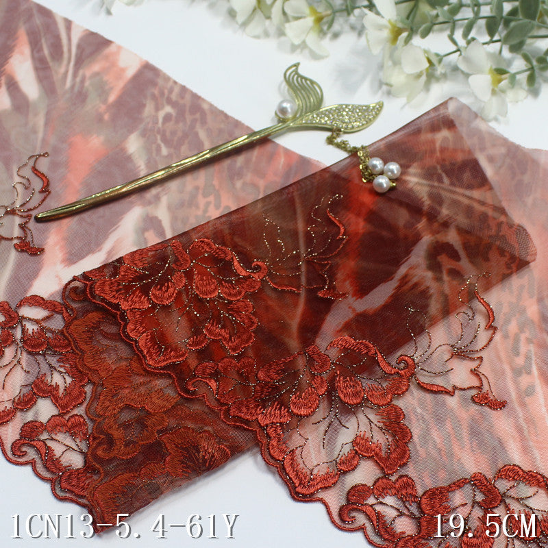 【1pack】-freedombeauty|Multicolor Printed Mesh Ancient Style Single Edge Silver Thread Embroidery Trim Curtain Sofa Cushion 19cm Trim Accessories