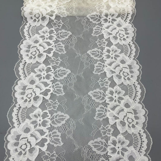 freedombeauty|24CM Wedding Dress Lace Trim White Elastic Nylon Lace DIY Handmade Decoration E-commerce Supply