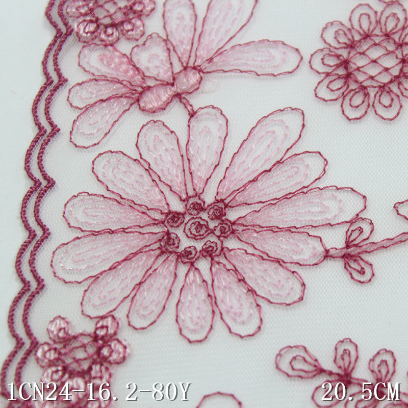【1pack】-freedombeauty|White Mesh Vintage Single Wave Raspberry Red Polyester Thread Flower Embroidery Trim Women's Clothing Home Textile Accessories DIY
