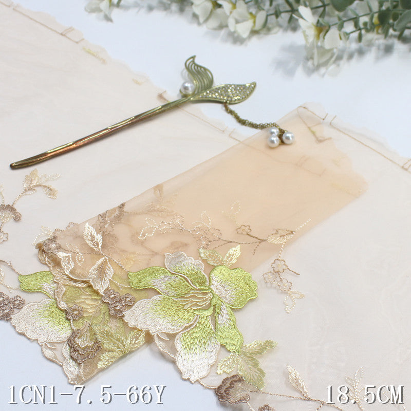 【1pack】-freedombeauty|Apricot Mesh Single-Sided Vintage Large Flower Embroidery Lace Trim Performance Costume Curtain Lace Trim DIY Accessories