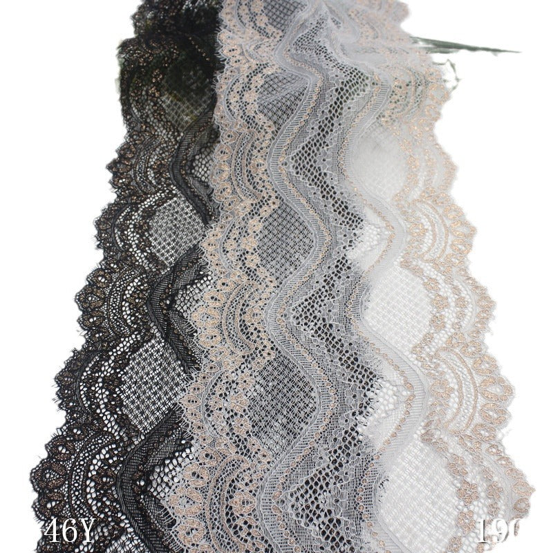 freedombeauty|Two-tone Double-sided Wavy Gold Foil Elastic Eyelash Lace DIY Lingerie Curtain 19cm Lace Trim Accessories