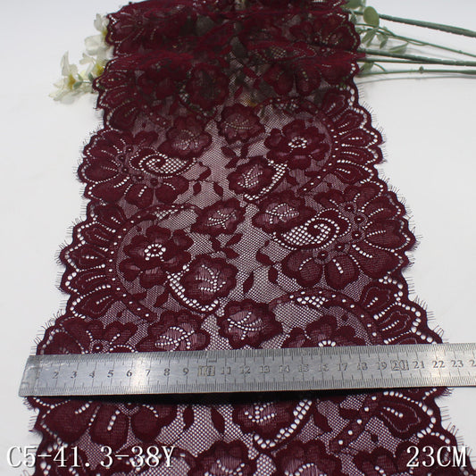 freedombeauty|Two-tone Double Wave Hollow Vintage Flower Elastic Eyelash Lace Trim Performance Costume Curtain Lace Trim Accessories