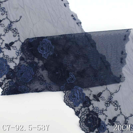 【1pack】-Freedombeauty | Dark Blue Embroidery Lace Unilateral Three-Dimensional Polyester Thread Little Flower Floral Pattern Width 20cm Home Wear Accessories Mesh Lace