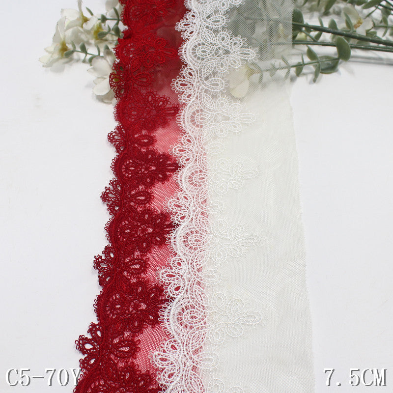 【1pack】-freedombeauty|Two-Color Single-Sided Ancient Style Water-Soluble Pattern Mesh Embroidery 7cm Clothing Hair Accessories Lace Trim Accessories