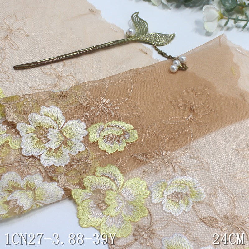 【1pack】-freedombeauty|Brown Mesh Single Side Exquisite Flower Embroidery Trim 24cm Clothing Home Textile Lace Trim DIY Accessories