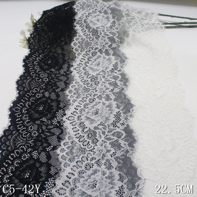 freedombeauty|Black and White Double Wave Romantic Hollow Flower Lightweight Elastic Eyelash Clothing Lingerie Lace Trim DIY
