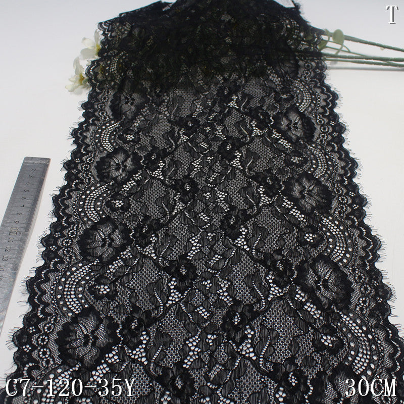 freedombeauty|Black Knitted Vintage Flower Lightweight Stretch Eyelash 30cm Clothing Home Textile Lace Trim DIY