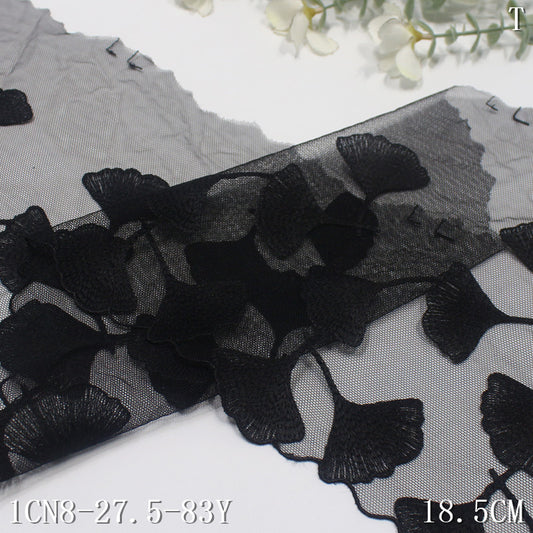 【1pack】-freedombeauty|Multicolor Single-Sided Half-Width Ancient Style Ginkgo Leaf Lightweight Mesh Embroidery Traditional Hanfu Lace Trim Accessories