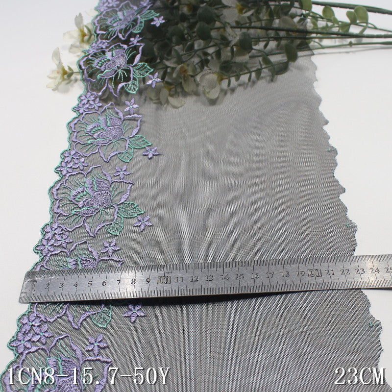 【1pack】-freedombeauty|Black Mesh Single Edge Vintage Flower Embroidery Lace 23cm Clothing Home Textile Lace Trim DIY